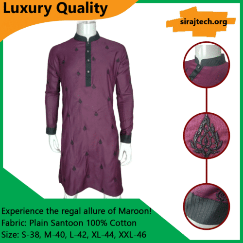 Maroon Premium All Over Embroidery Cotton Panjabi